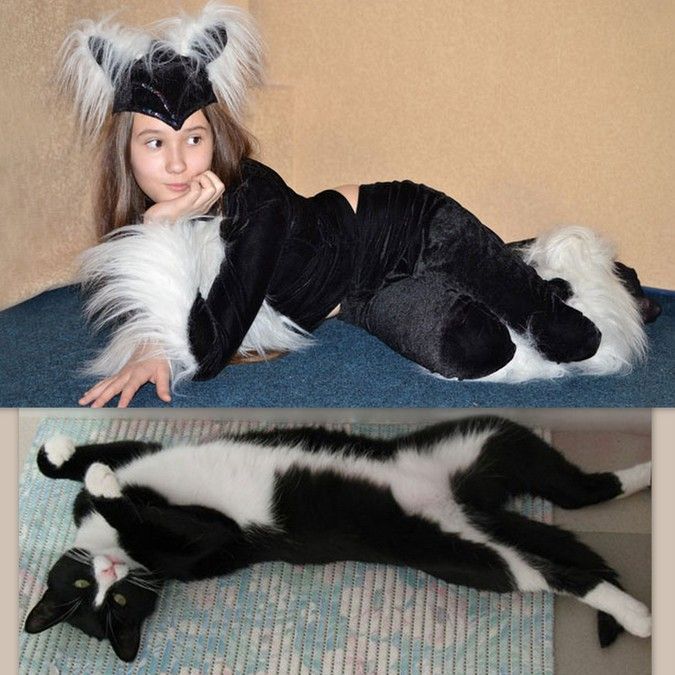 костюм черной кошки для девочки фото коллаж с котом 