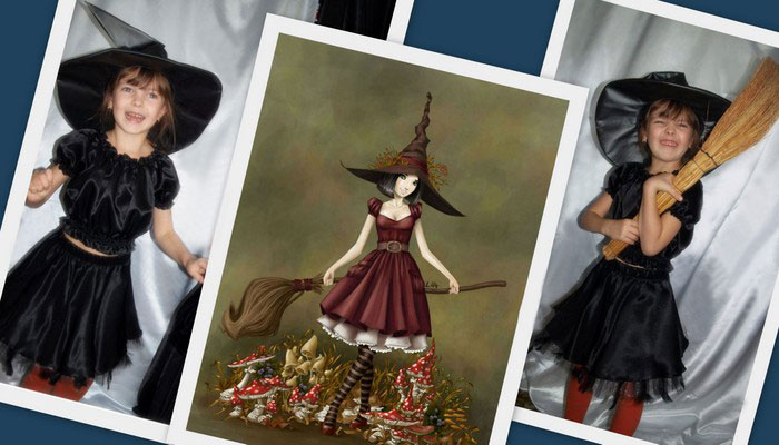 костюм ведьмочки фото коллаж на фоне открытки