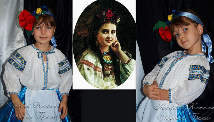 костюм украиночки для девочки фото коллаж  в фартуке и веночке