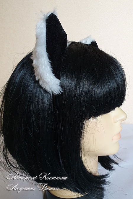 ободок для волос с черно-белыми ушами кошки